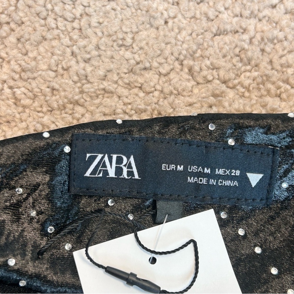 Zara Black satin effect crystal rhinestone jewelled cowl neck mini slip dress M - Picture 9 of 16